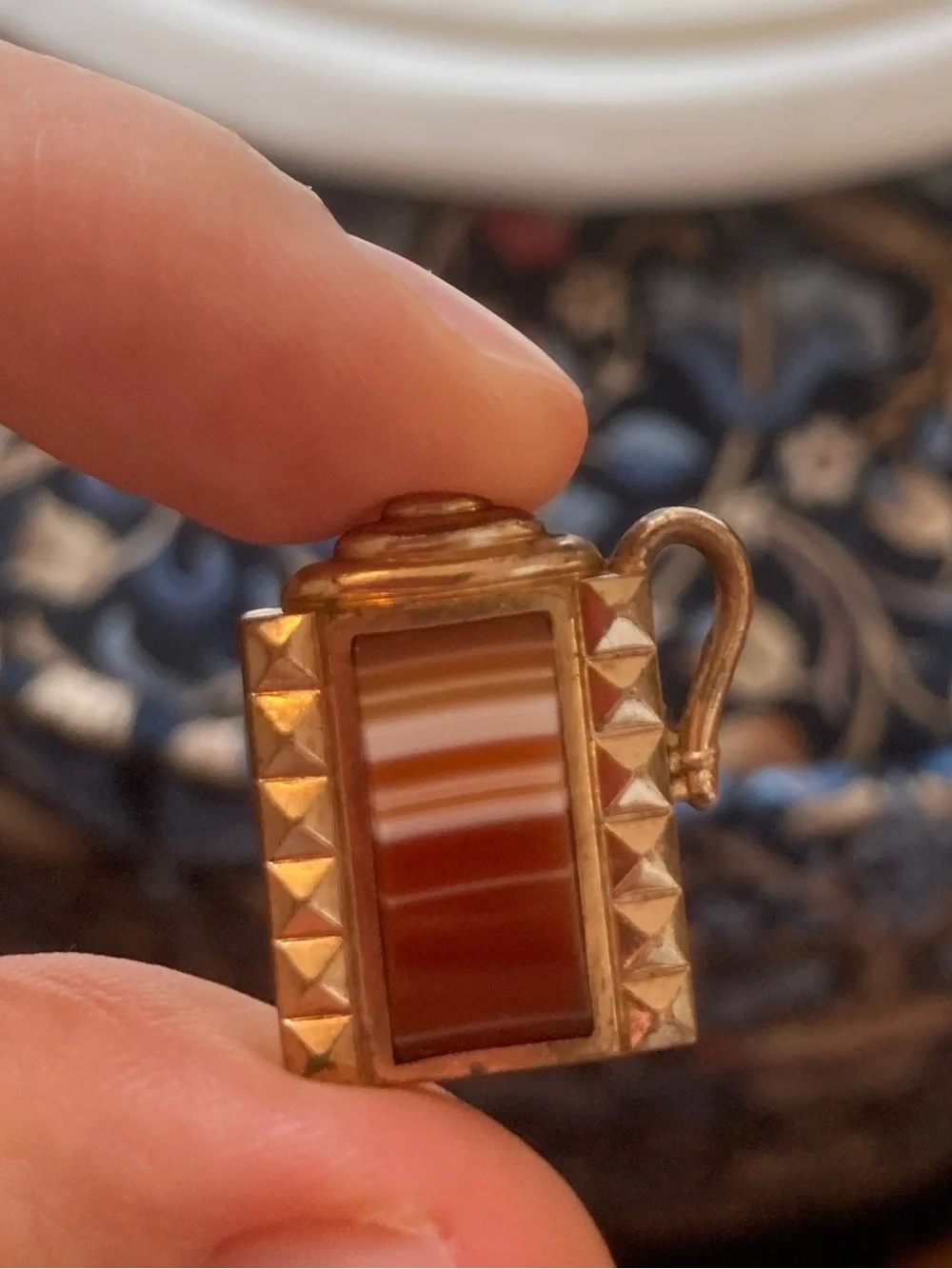 Antique Victorian Double-Sided Banded Agate Gold-Filled Dangling Charm